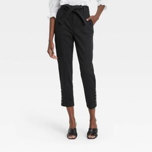 Who What Wear Black Tie Waist Tapered Pant Size 4 Women